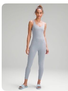 lululemon athletica Light Gray/ blue Scoop-Neck Jumpsuit